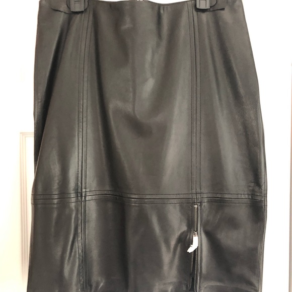 Talbots Black Leather Pencil Skirt